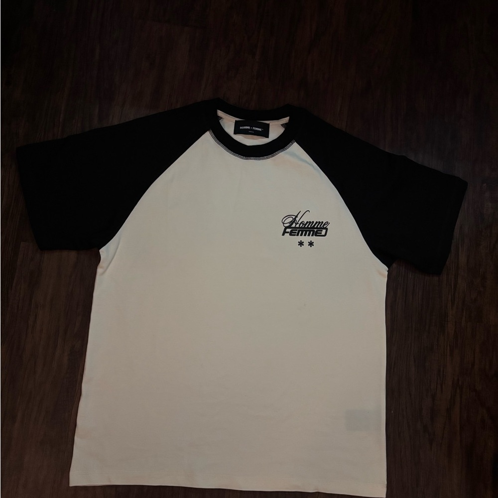 Homme Femme Two-Tone Raglan Short Sleeve Tee - Black/White